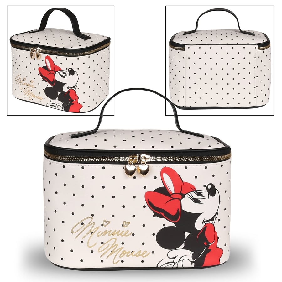 

Косметичка дорожная бежевая DISNEY Minnie Mouse, большая, с ручкой, на молнии 24x15x15 см