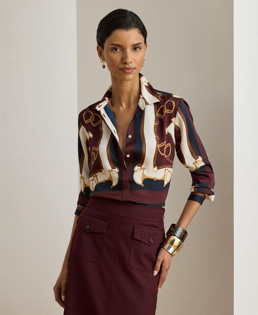 

Женская рубашка Kristy с принтом в конном стиле и пуговицами спереди Lauren Ralph Lauren, Navy/cream Multi