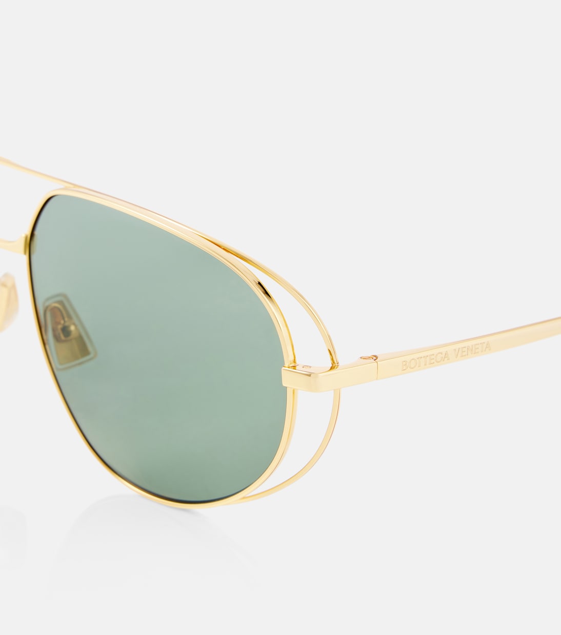 Авиаторские солнцезащитные очки Bottega Veneta, Gold-Gold-Green — фото 2