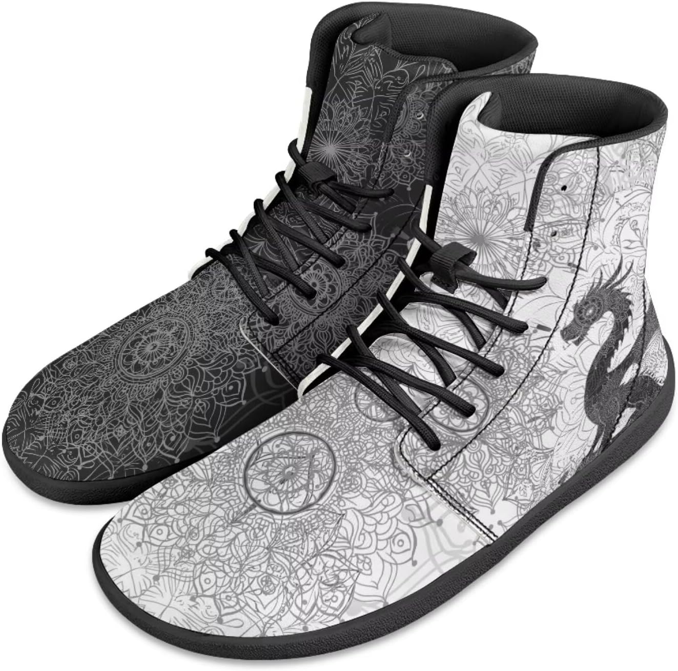 

Мужские кроссовки Barefoot Shoes с принтом Datura Animals: высокие, с широким носком, на шнуровке, с нескользящей подошвой, для тренировок и бега Xixirimido, Dragon Datura Pattern