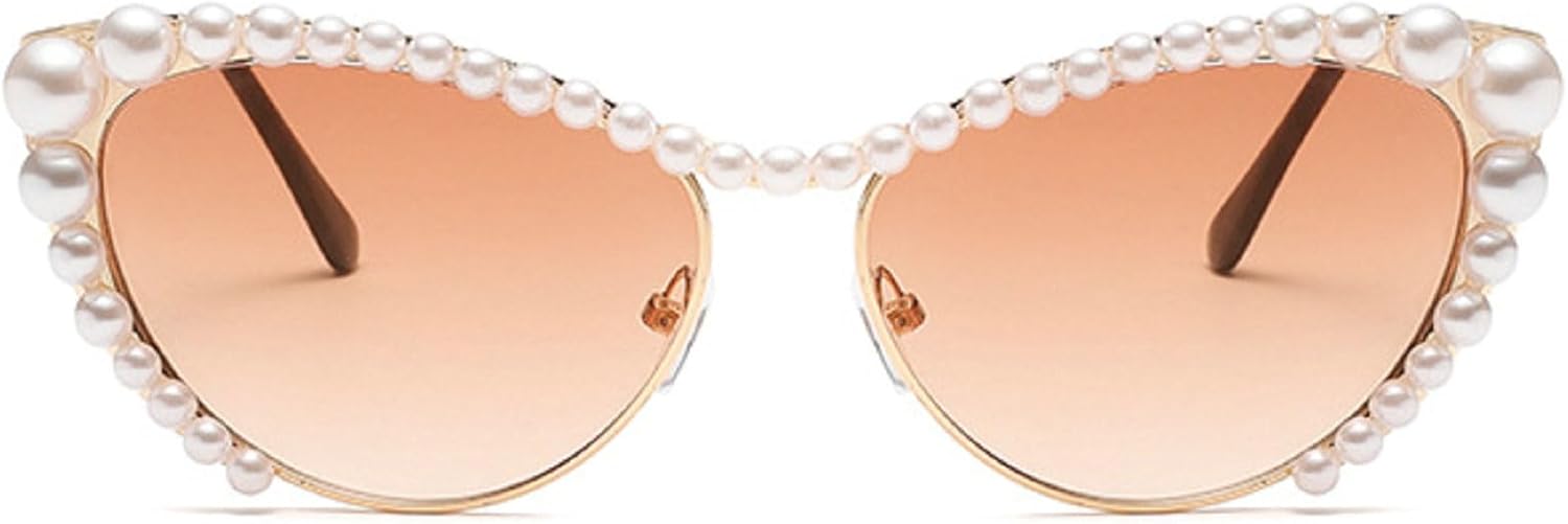 

Винтажные солнцезащитные очки «кошачий глаз» для женщин, модные очки в маленькой полуободковой оправе, трендовые, для путешествий, сексуальные женские солнцезащитные очки с жемчугом, размер N45 mincl, Brown