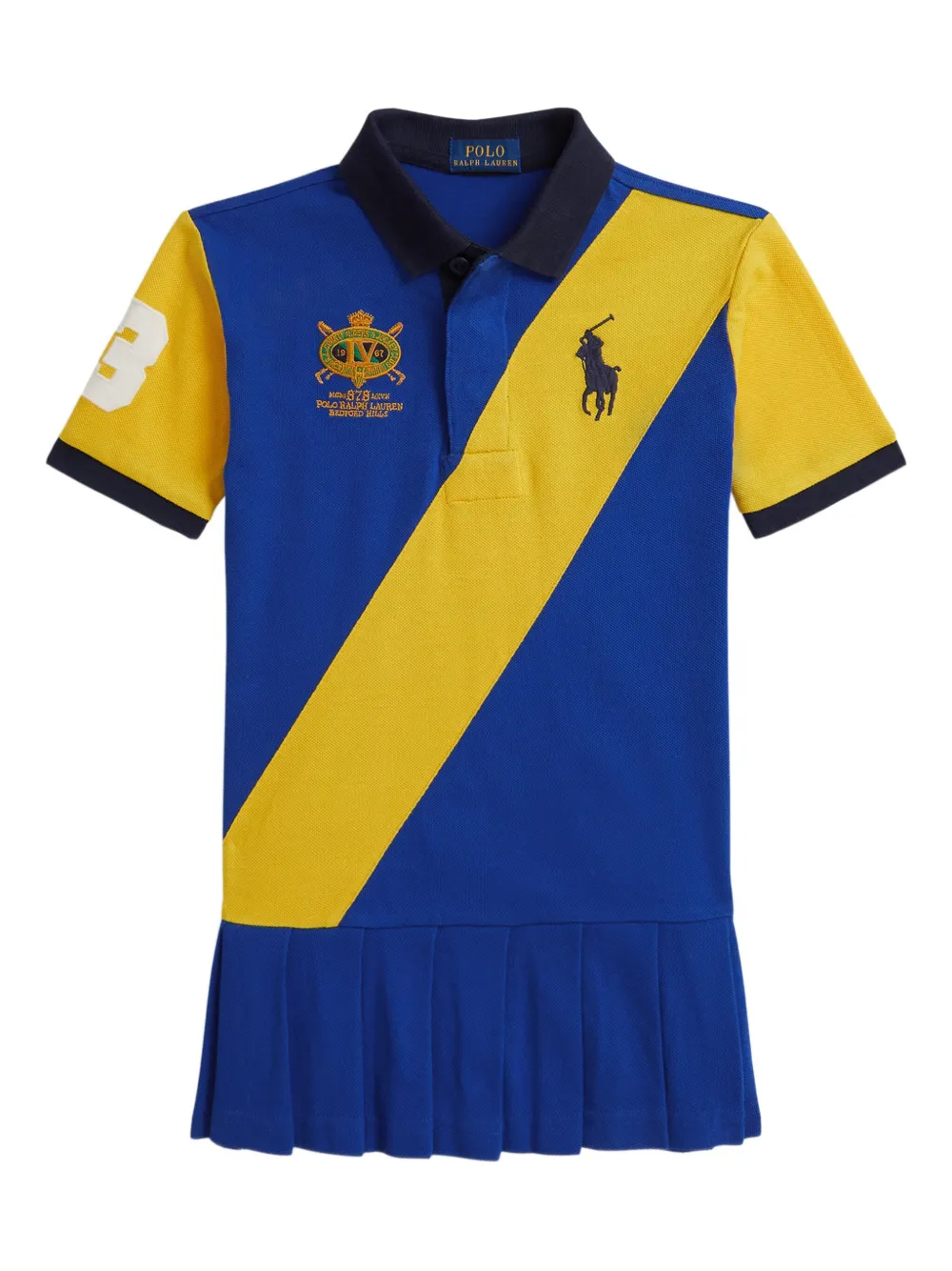 Платье с вышитым логотипом и складками Polo Ralph Lauren Kids, синий