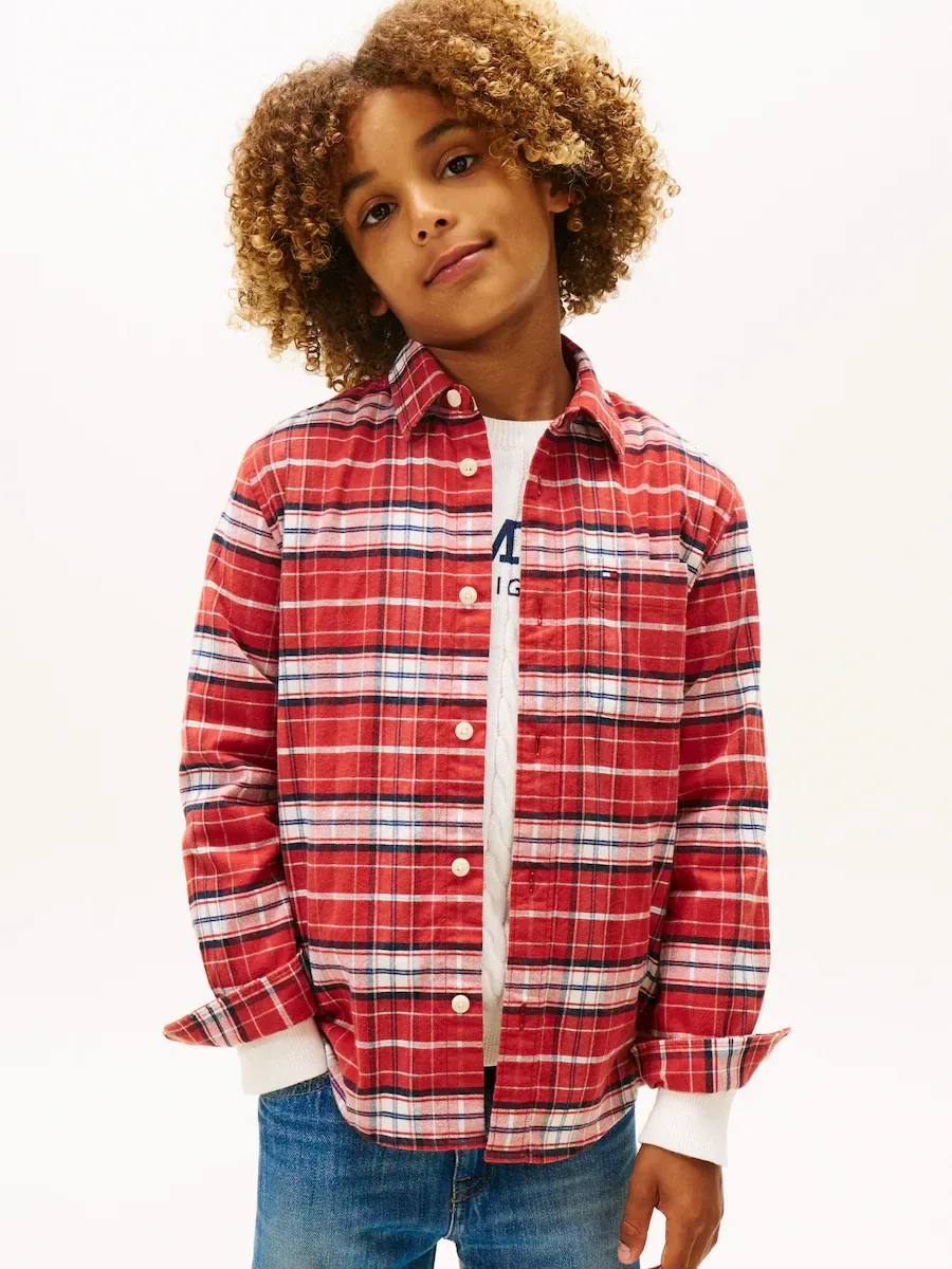 Детская рубашка в клетку из фланели Tommy Hilfiger, красный