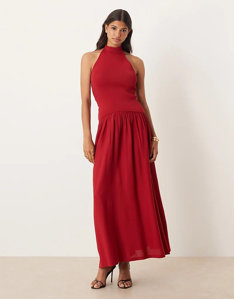 

Платье макси Mango с заниженной талией и вырезом халтер красного цвета