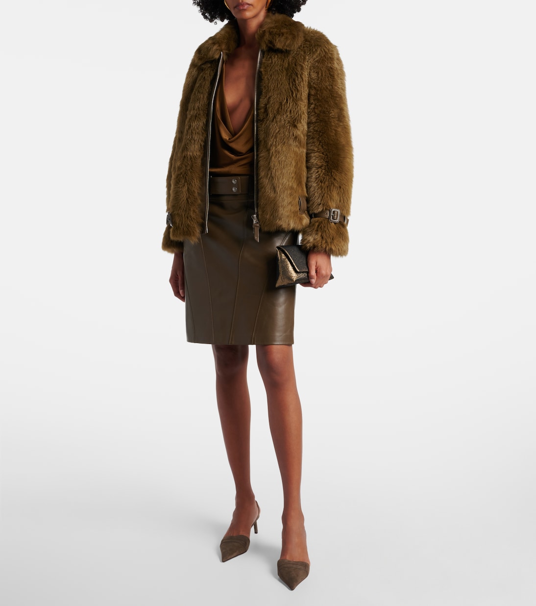 Туфли-лодочки Eva 55 на ремешке из замши Tom Ford, Military Green — фото 3