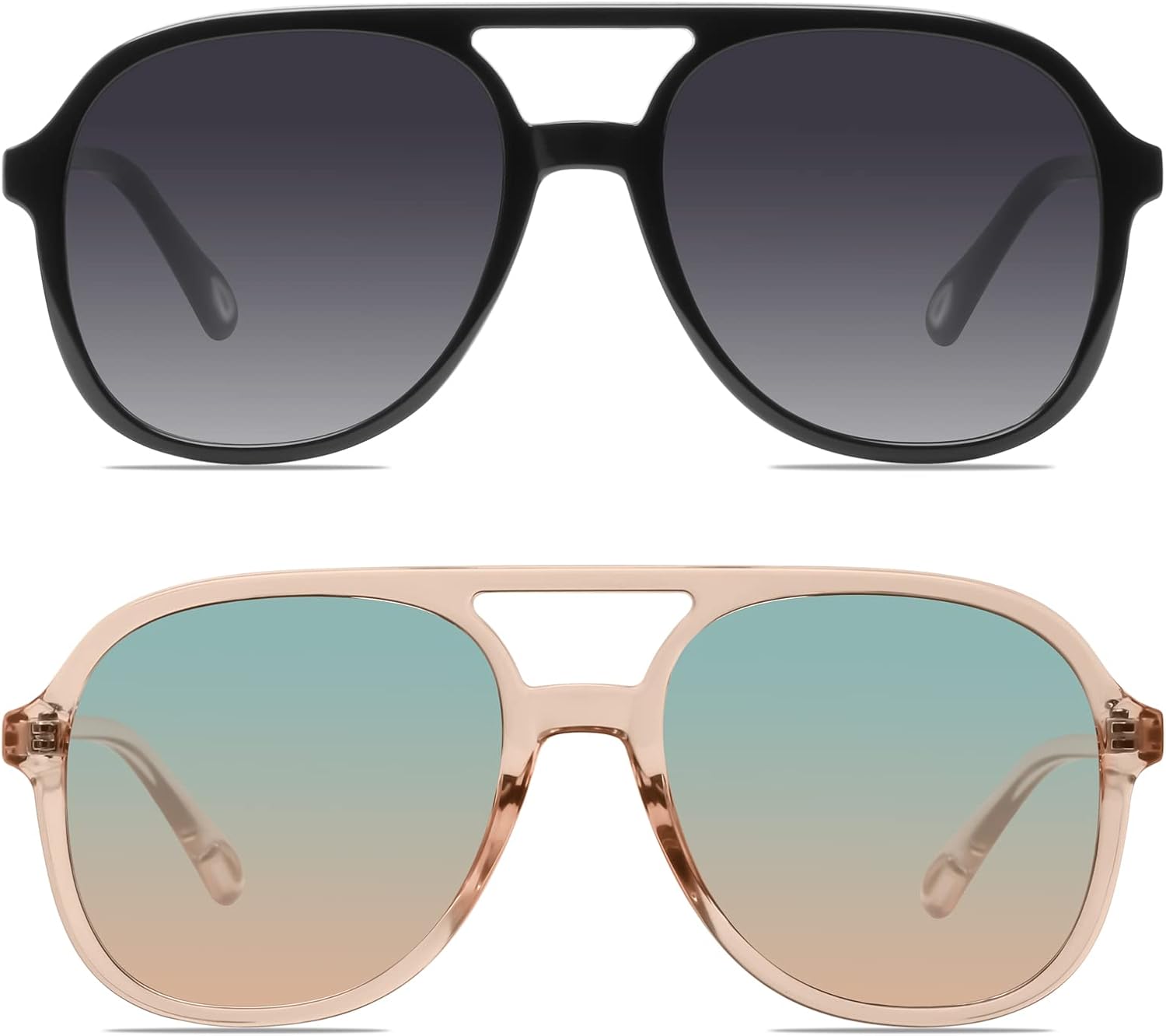 

Солнцезащитные очки-авиаторы YDAOWKN в стиле ретро, ​​квадратные, для женщин и мужчин, винтажные, 70-е годы, с двойной перемычкой, 2 Black/Grey+clear Brown/Green & Brown