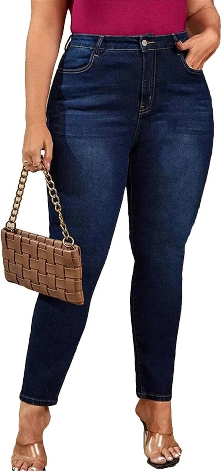 Женские джинсы Big Size Skinny Curve, полная длина, высокая посадка, эластичные, зауженные, оверсайз для мам Generic, темно-синий
