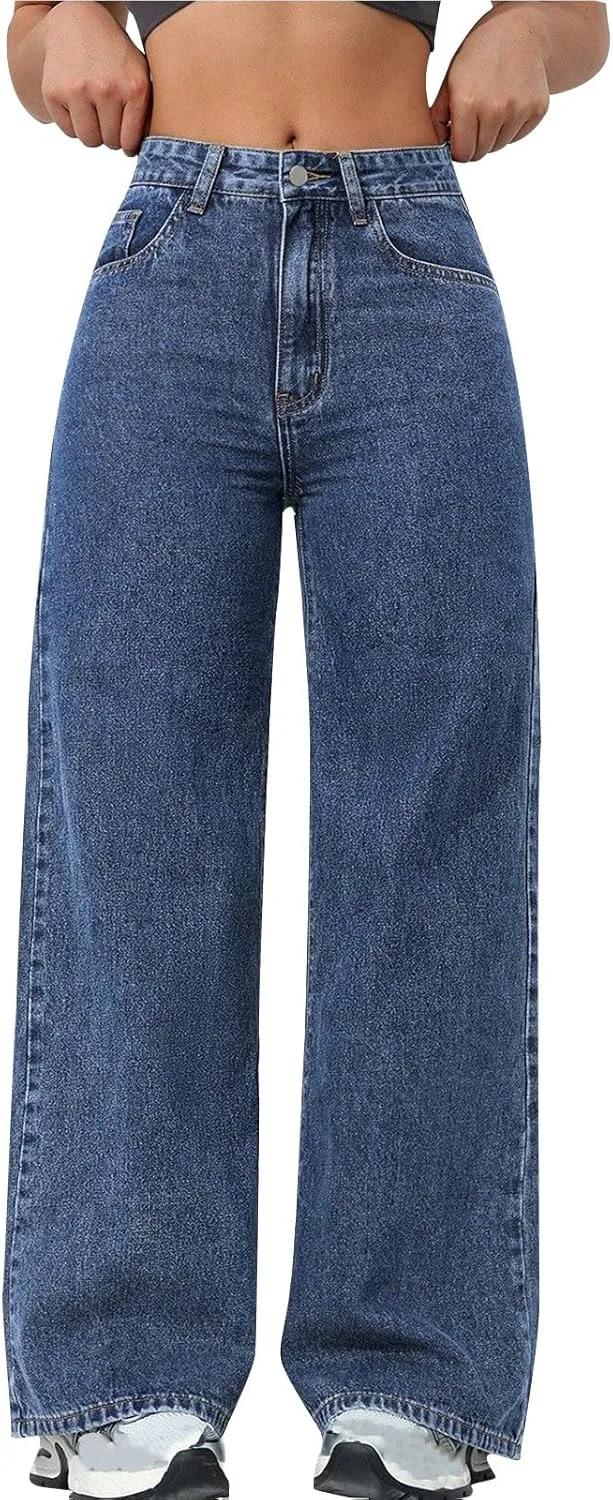 

Женские джинсы Wide Leg High Waisted Stretchy Straight Leg с карманами и эффектом Tummy Control