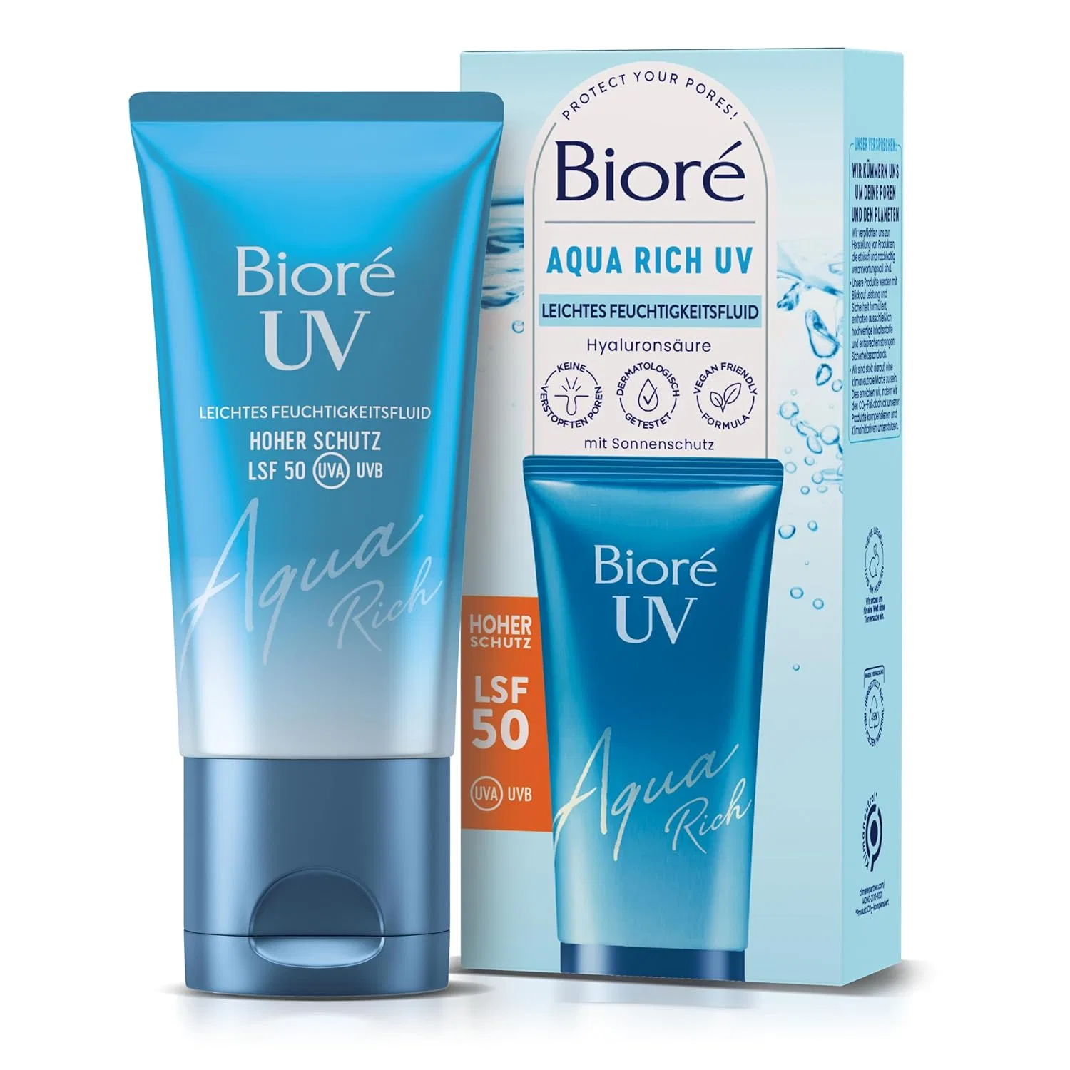 Легкий увлажняющий флюид для лица «Aqua Rich UV» SPF 50 от Biore, 50 мл Bioré
