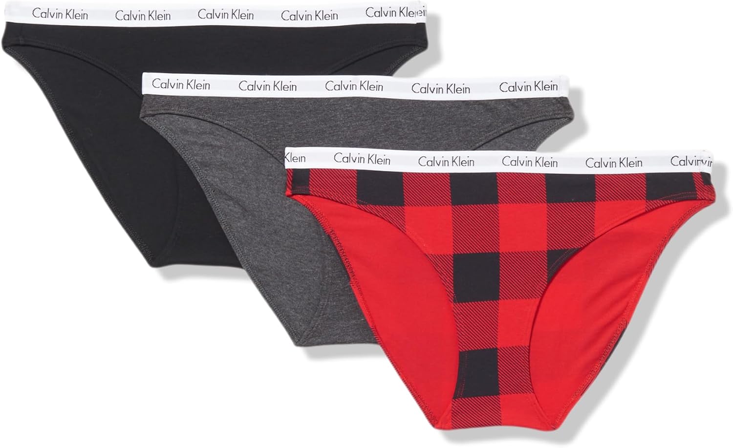 

Женские трусики-бикини Calvin Klein Carousel Logo из хлопка и эластичного хлопка, 3 пары, Black/ Grey Heather /Kaiting Plaid Kells Green