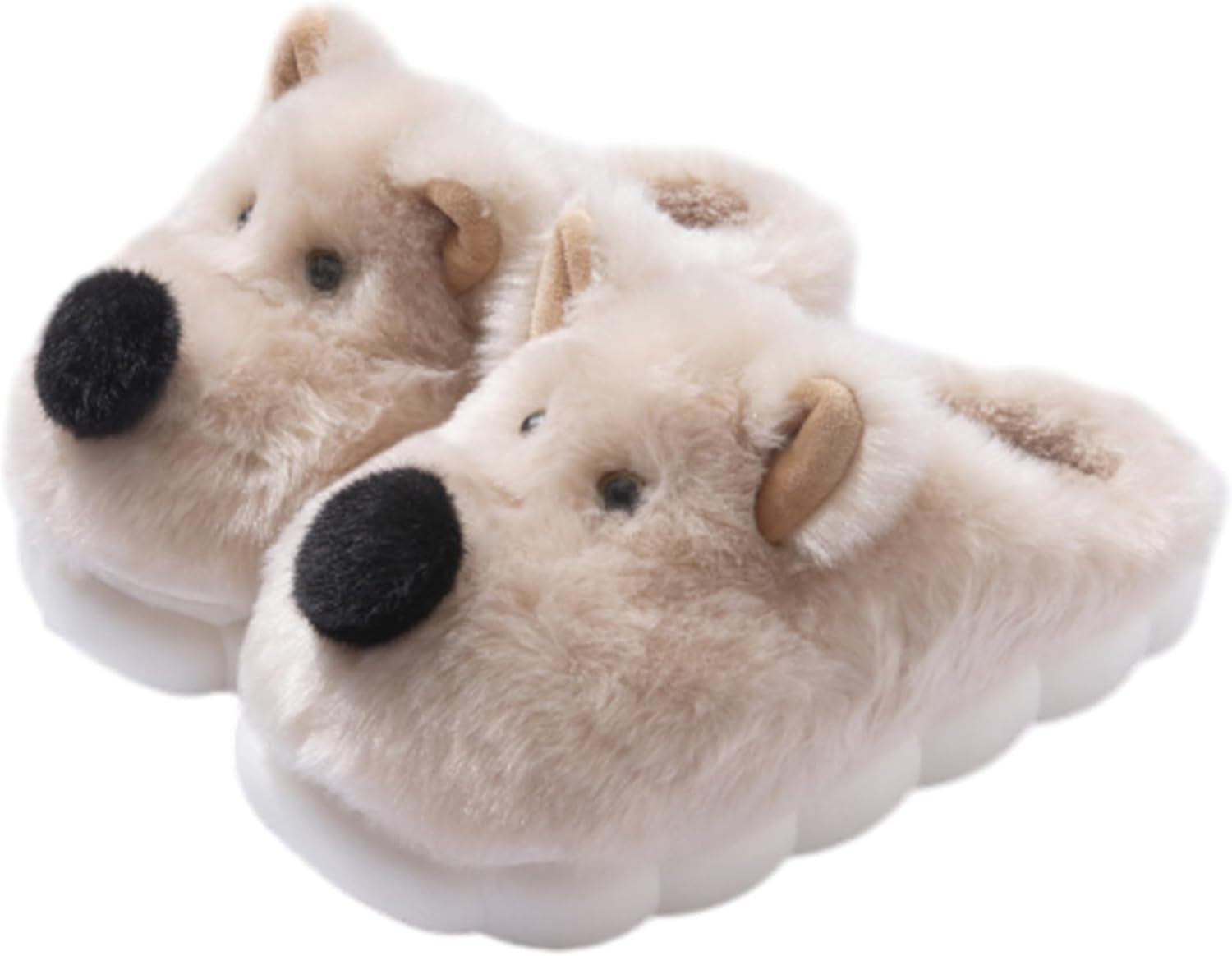 

Милые тапочки с собакой для женщин и мужчин, уютные домашние пушистые зимние тапочки с противоскользящей подошвой для дома и улицы Azchen, коричневый