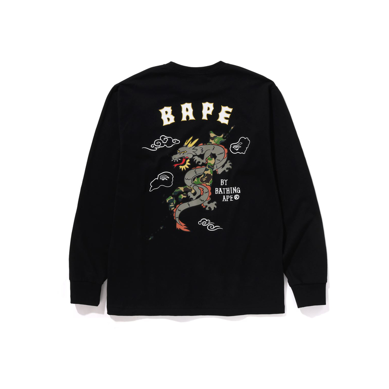 Мужская сувенирная футболка с принтом A BATHING APE, черная — фото 3