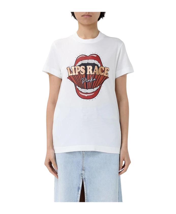 

Футболка с изображением зеленых губ Pinko, белый