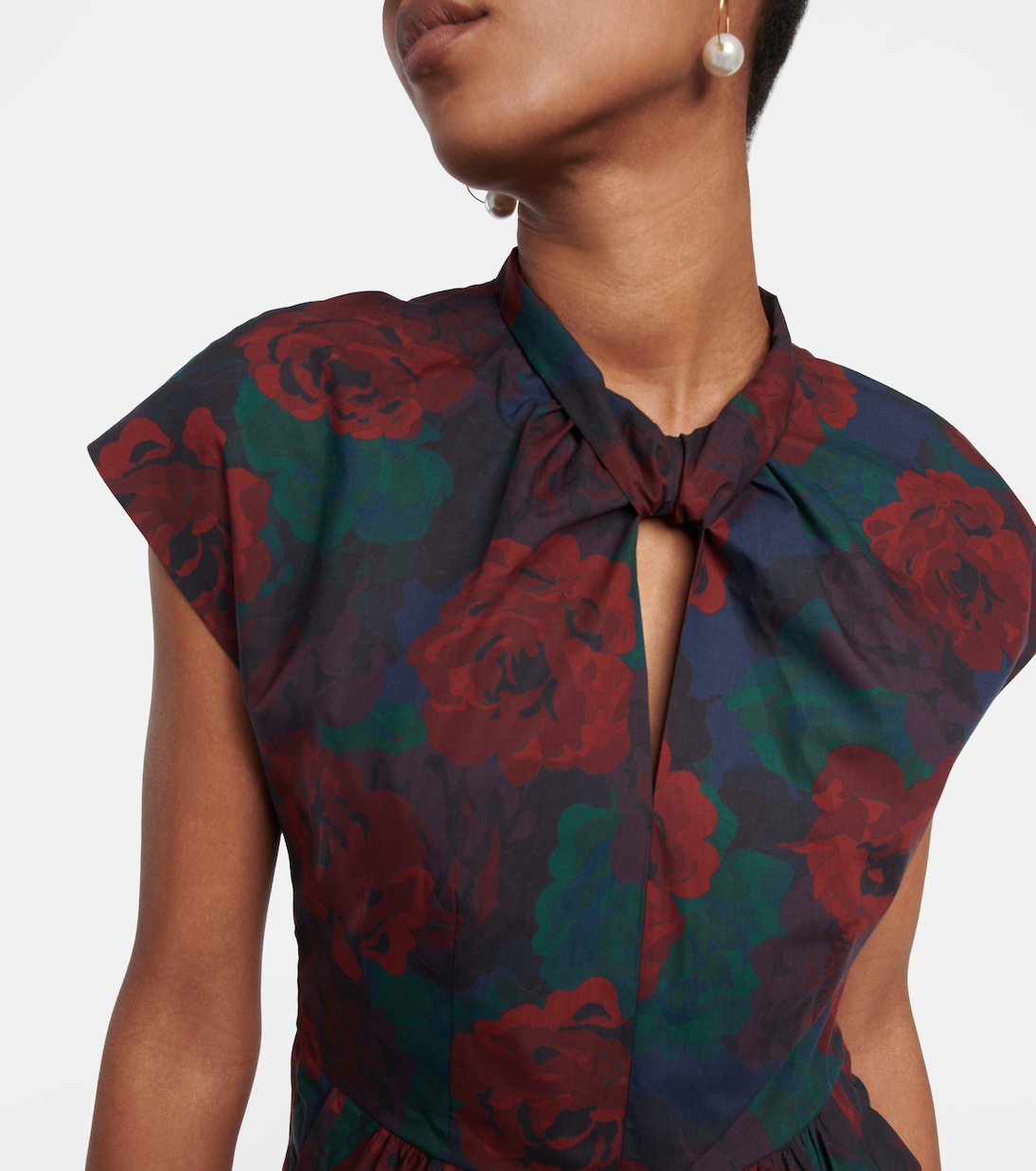 Топ из хлопкового поплина с цветочной баской Dries Van Noten, темно-синий — фото 4