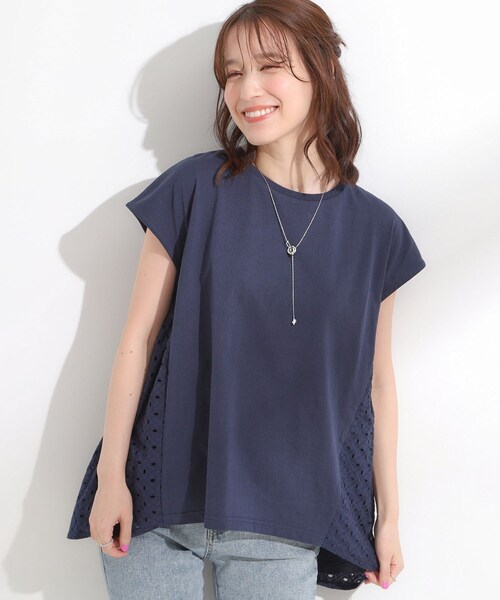 

Топ А-силуэта с кружевом SHOO・LA・RUE, темно-синий