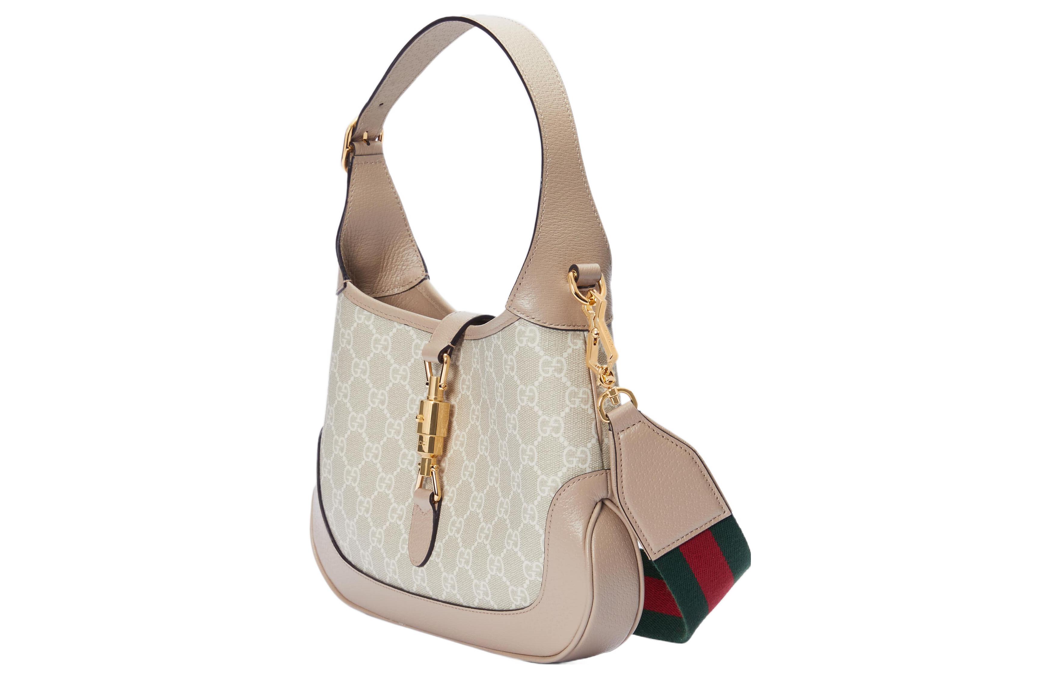 GUCCI Jackie 1961 Canvas With Leather Trim Crescent Shoulder Bag, кросс-боди для женщин, бежевый — фото 3