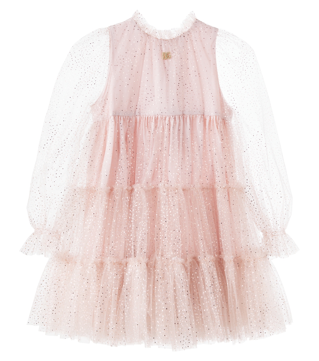 

Украшенное многослойное платье из тюля Dolce&Gabbana Kids, Pois Lamina Fdo. Rosa