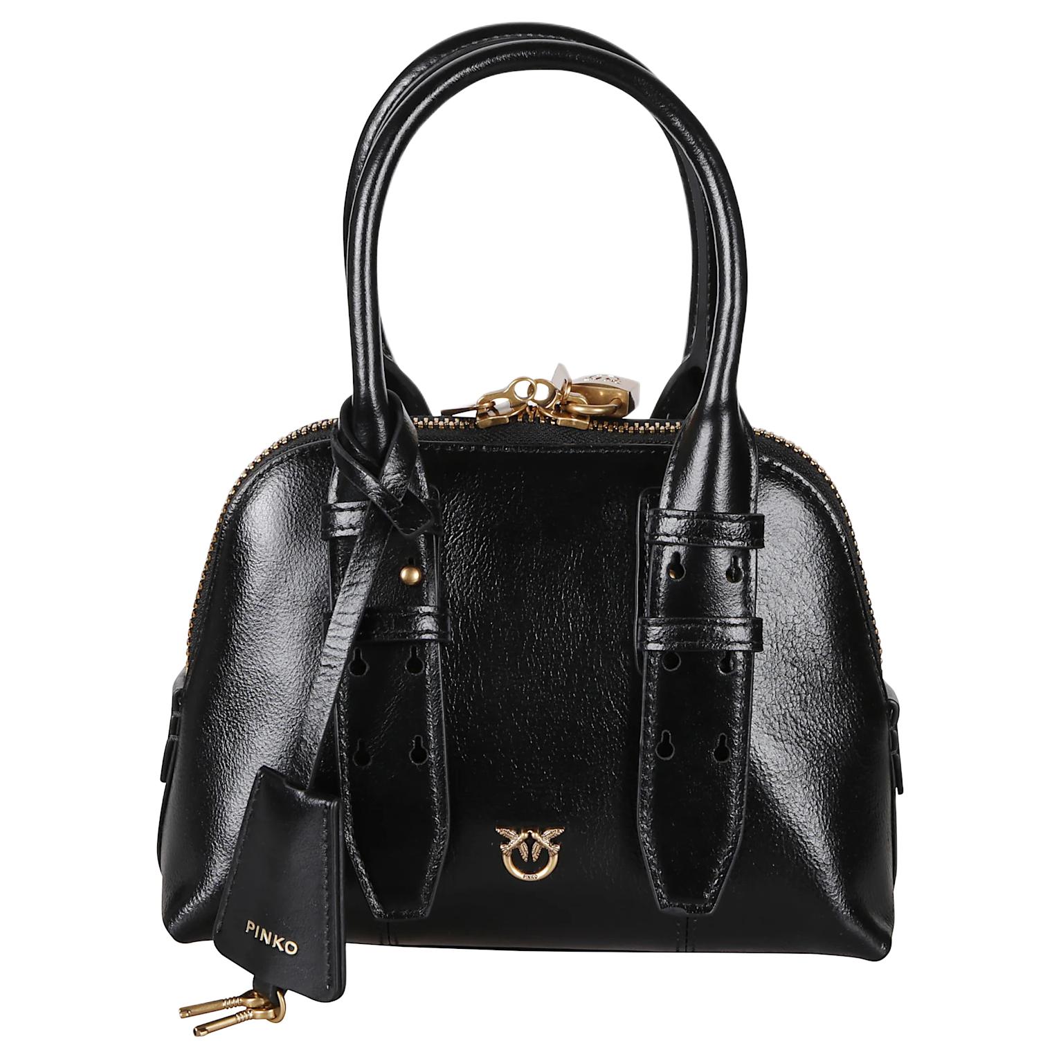 

PINKO Кожаная сумка для боулинга Cow Leather, маленькая женская сумка-тоут, черная