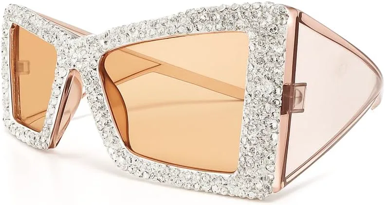 

Солнцезащитные очки bullabulling со стразами для женщин и мужчин, квадратные, с блестками и кристаллами, модные солнцезащитные очки для вечеринок, блестящие очки, Tea