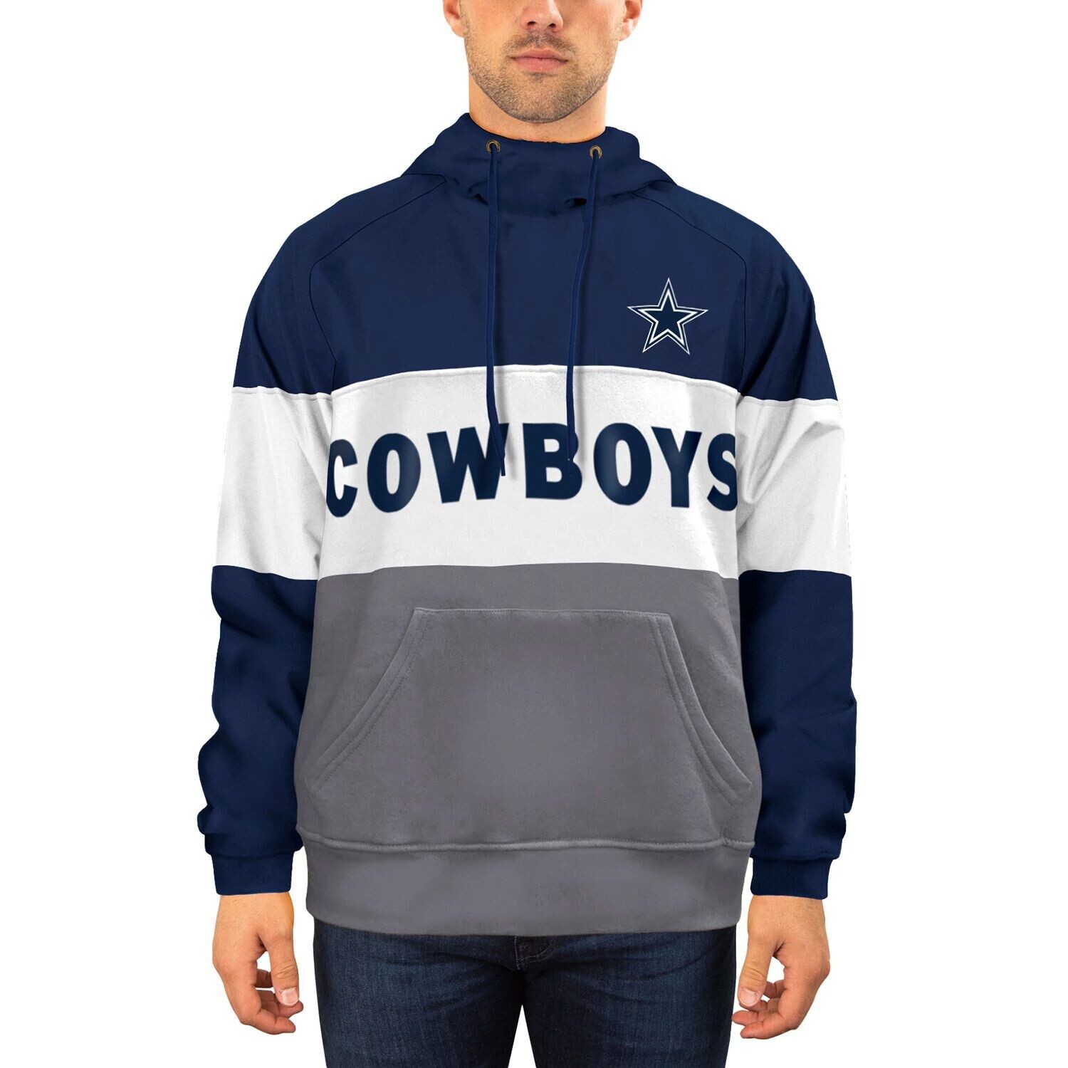 

Мужской темно-синий/серый флисовый пуловер со звездами Dallas Cowboys с капюшоном New Era