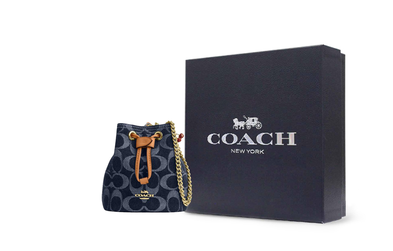 

COACH Тканевая сумка через плечо с кулиской миниатюрная женская голубая