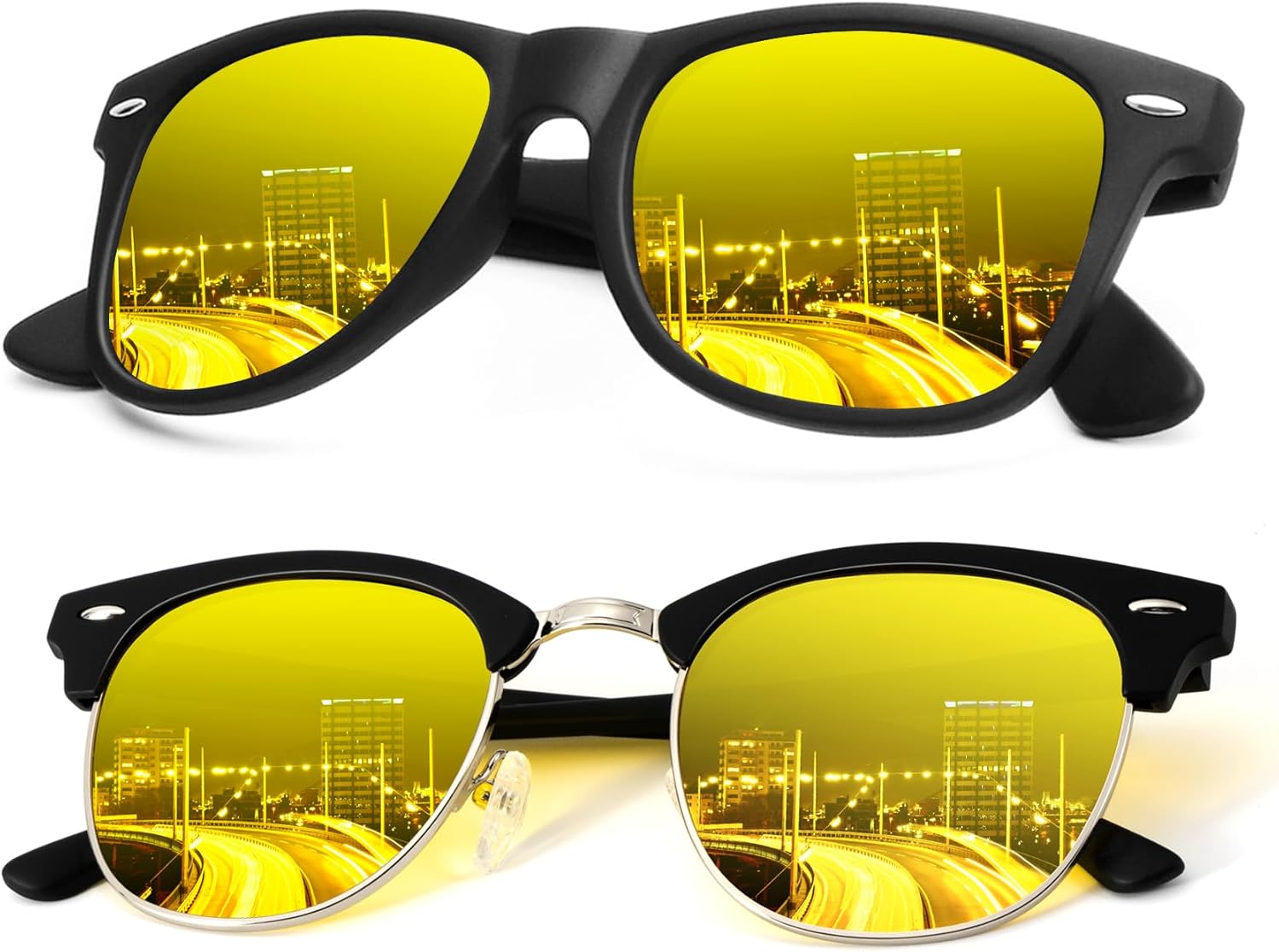 

Поляризованные солнцезащитные очки KALIYADI для мужчин и женщин, полуободковая оправа, солнцезащитные очки для вождения, блокирующие УФ-излучение, B24-(2 Pack)black Night Vision/ Matte Black-silverbnight Vision