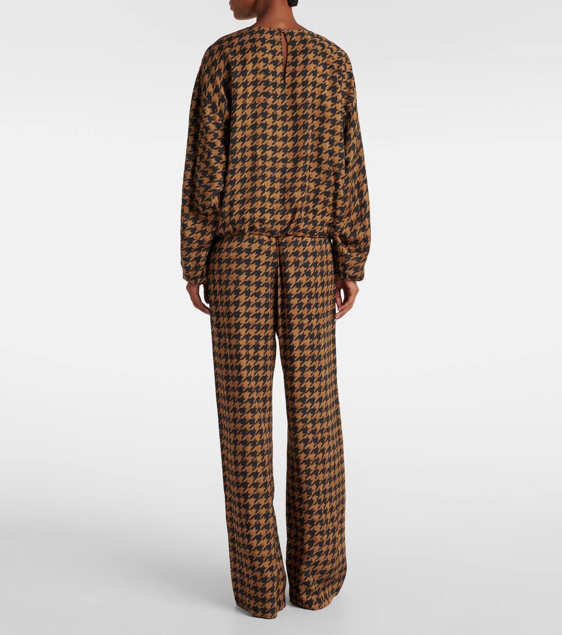 Блузка из атласа с узором «гусиная лапка» Dries Van Noten, кэмел — фото 3
