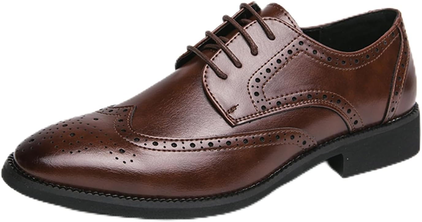 

Мужские классические броги из кожи с шнуровкой, современные оксфорды, ретро смокинговые туфли с заостренным носком, дерби для официальных свадеб и деловых мероприятий Jhfdioy, коричневый