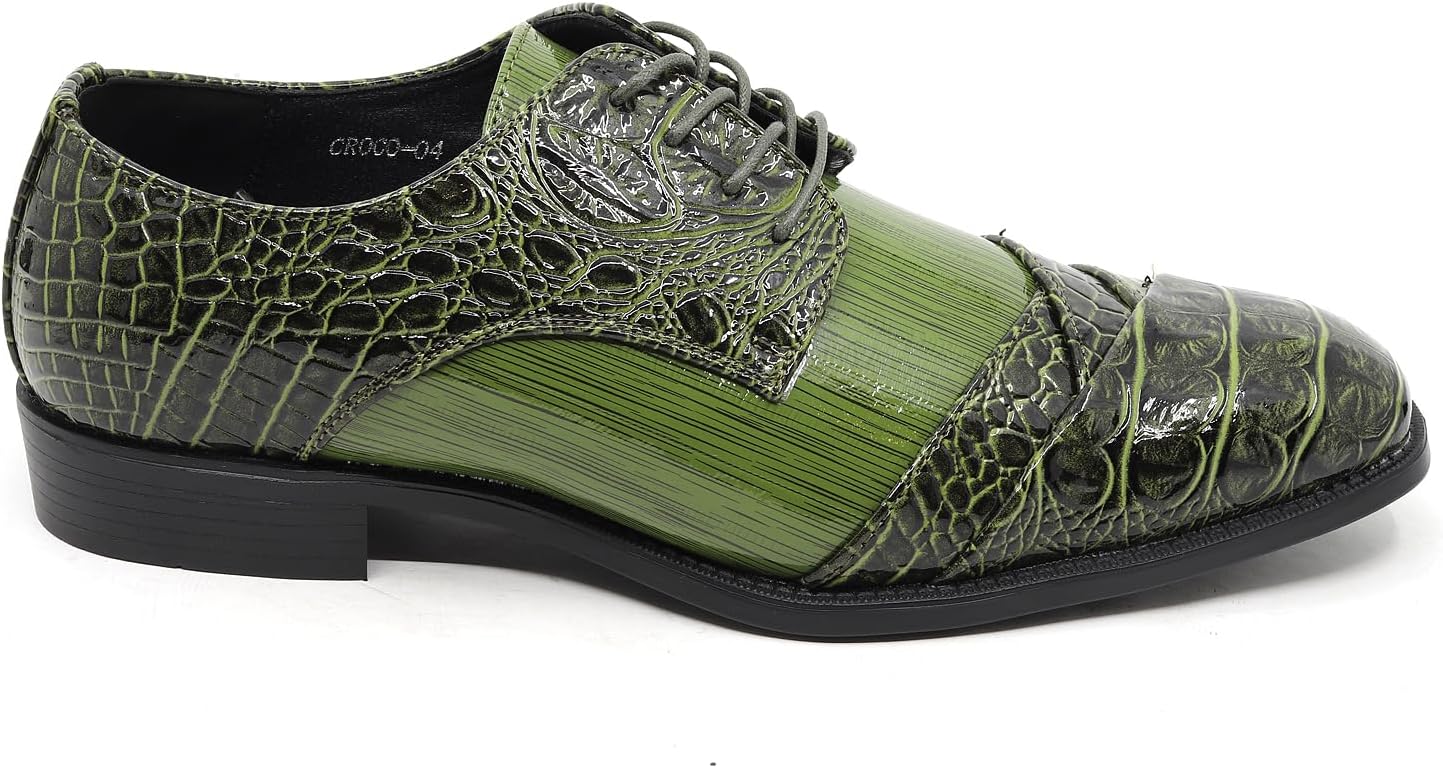 Мужские туфли Metrocharm, смокинг, свадебные, с шнуровкой, носок капля, модель croco-04, зеленый — фото 2