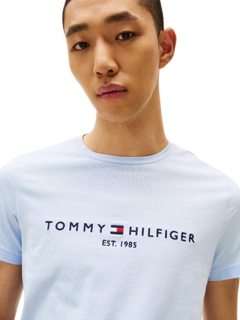 Мужские хлопковые футболки Tommy Hilfiger с коротким рукавом и вышитым логотипом, Breezy Blue — фото 2
