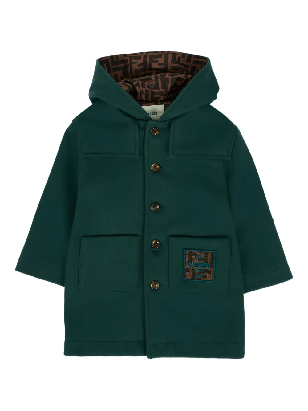 

Пальто с капюшоном и пуговицами FENDI KIDS, зеленый