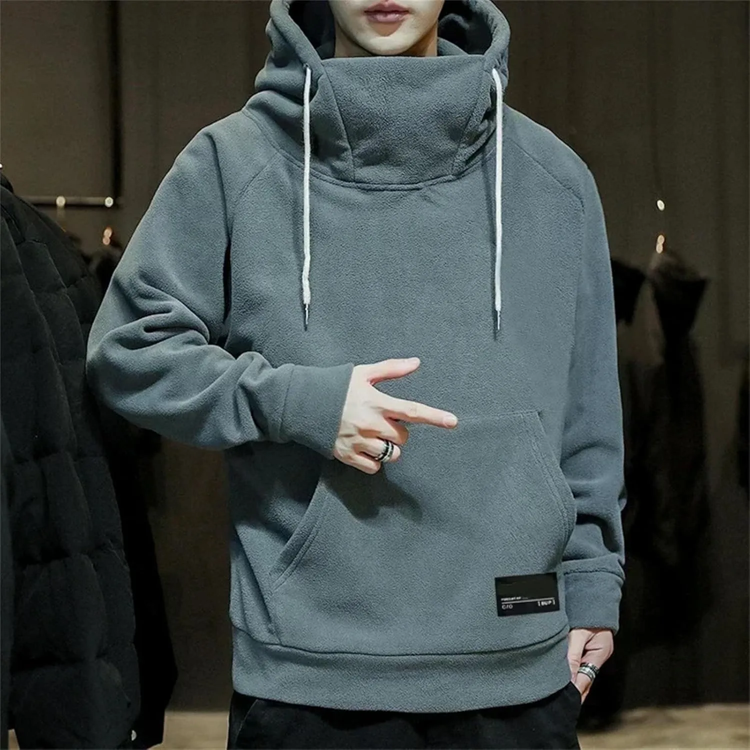 Мужской толстый Polar Fleece свитшот с капюшоном Windproof Oversized — фото 4