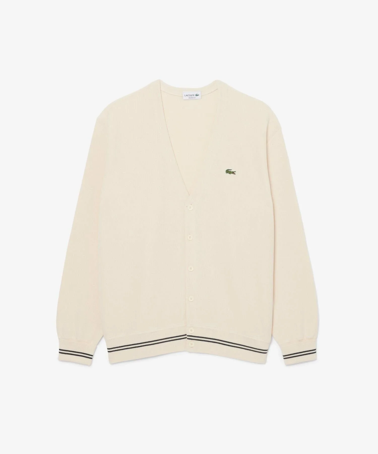 Кардиган из хлопка, связанный резинкой LACOSTE, Ivory — фото 4