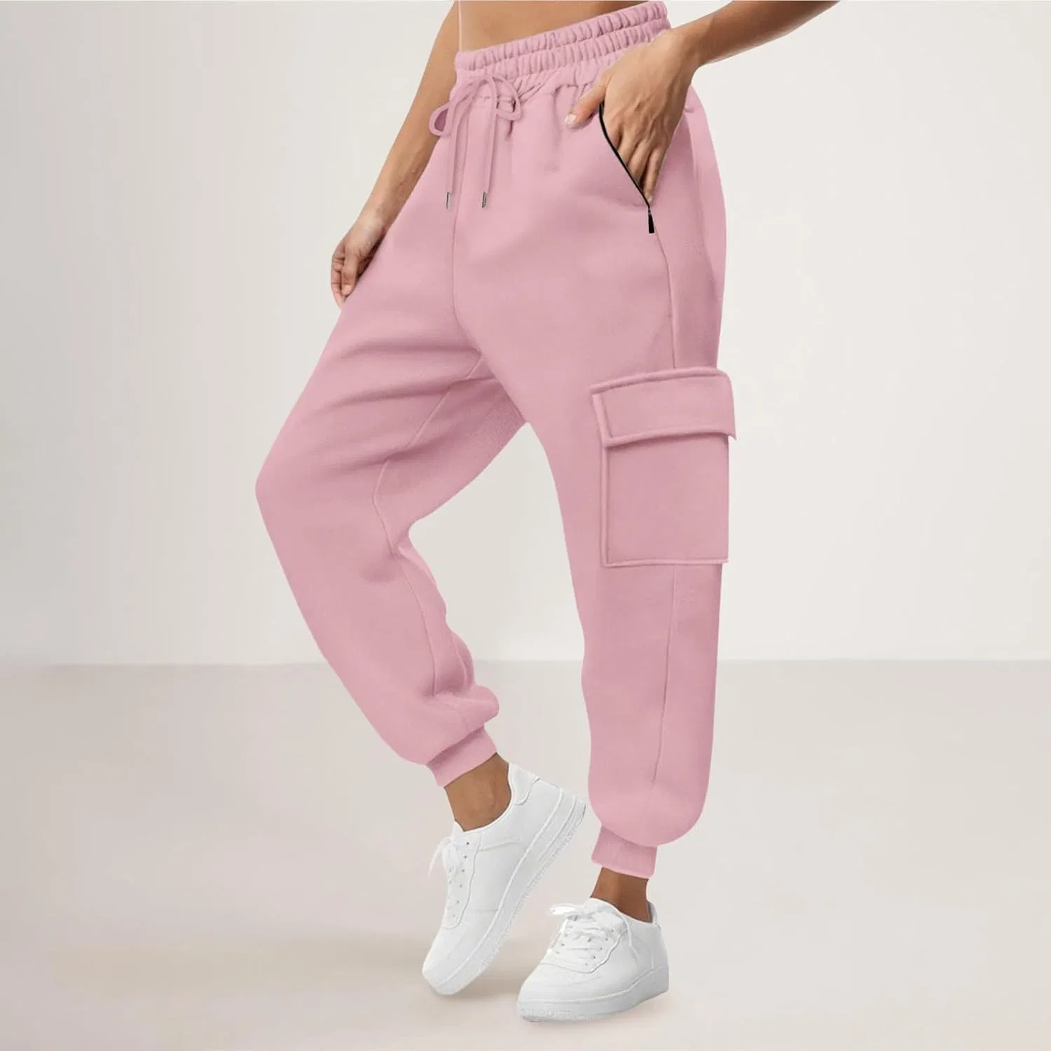 Спортивные брюки карго, высокие, с завышенной талией, Generic, Pink — фото 2