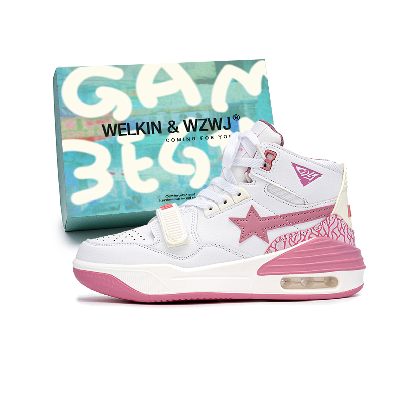 

WELKIN&WZWJ Увеличение роста устойчивые к истиранию легкие дышащие противоскользящие скейтбордские кроссовки унисекс белый бело-розовые высокие, цвет White Pink High-Top