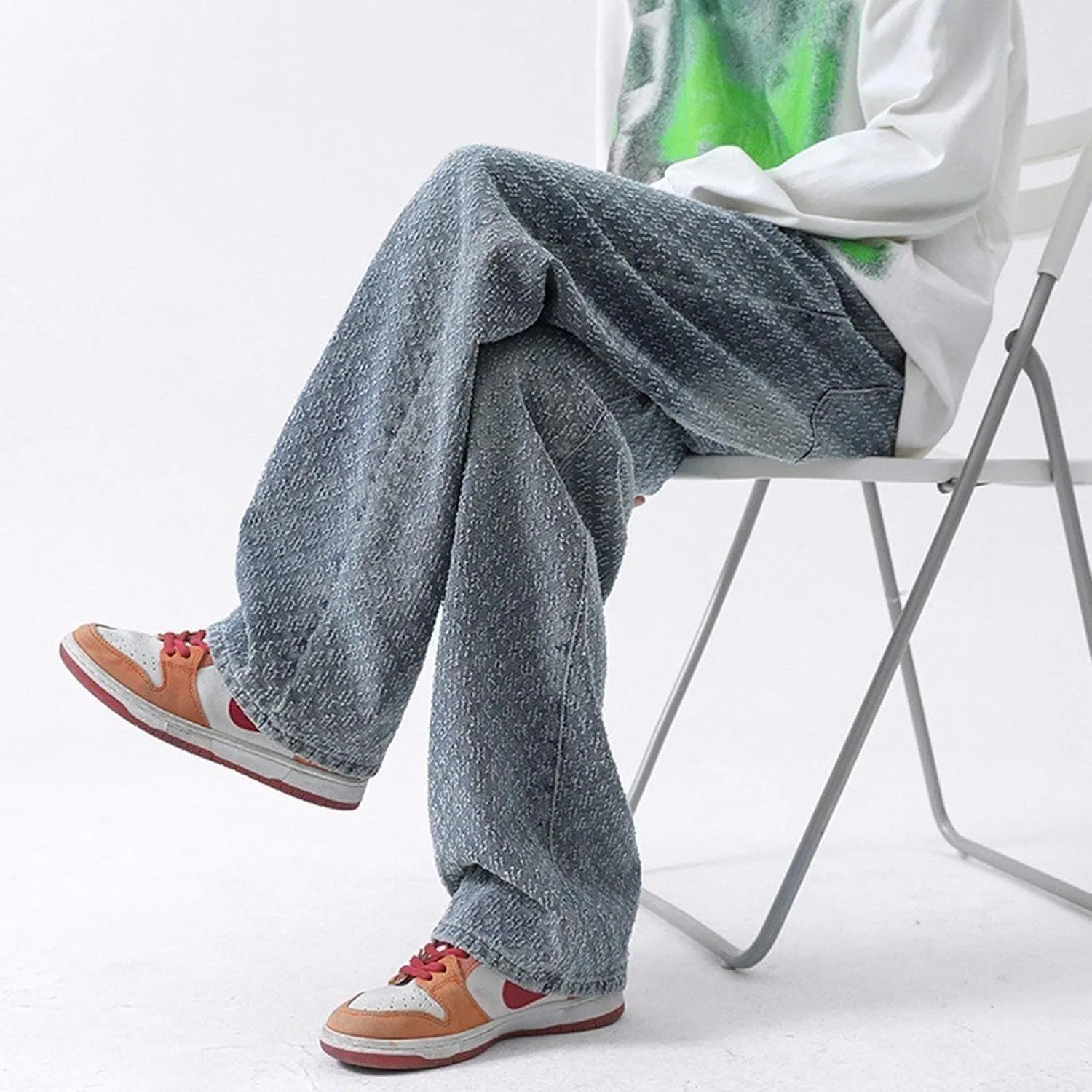 Джинсы прямые потертые Slim Fit на поясе, синий — фото 3