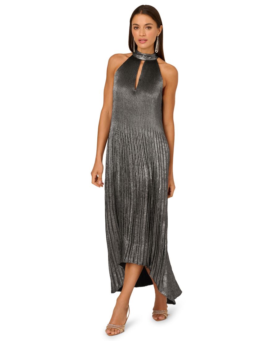 

Женское плиссированное платье с воротником-стойкой и длиной до щиколотки Adrianna, Gunmetal/ Black