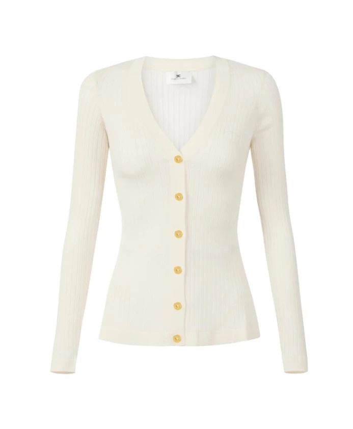 

Кардиган из ребристого трикотажа из смеси кашемира Elisabetta Franchi, бежевый