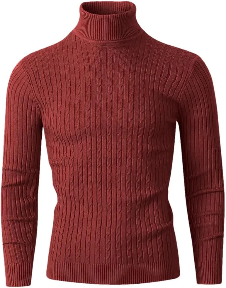 

Мужской однотонный свитер с высоким воротником и классическим силуэтом