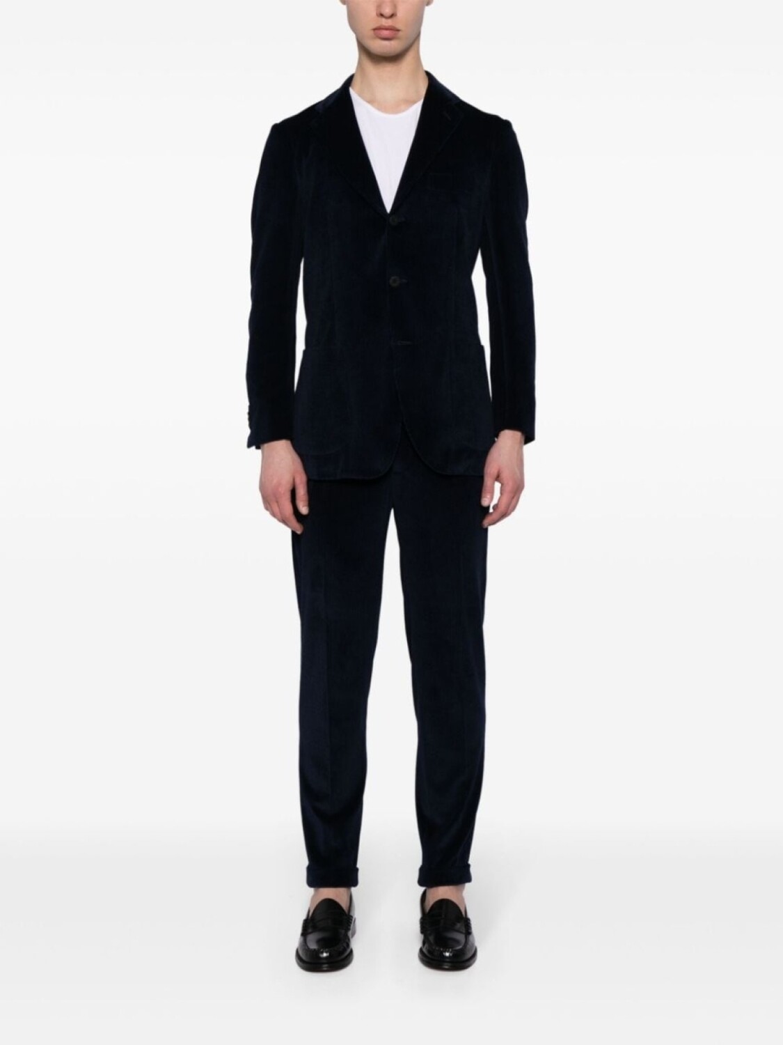 

Вельветовый костюм с однобортным пиджаком Kiton, синий