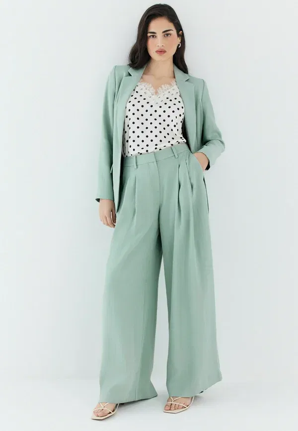 Брюки Next Petite fit crinkle fabric wide leg tailored trousers, цвет шалфейно-зеленый — фото 2