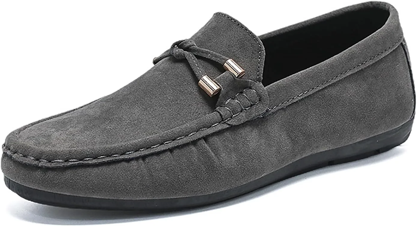 

Мужские замшевые пенни-лоферы, модные с ремешками, удобные, без шнурков, с круглым носком, плоские мокасины, легкие, повседневные, для прогулок, вождения и выхода EGEBS, серый