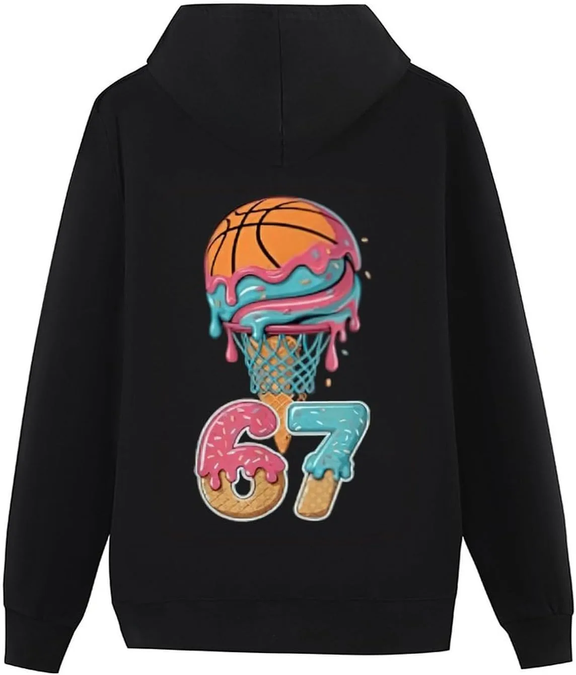 Толстовка с капюшоном Men Fun Basketball Drip Number 67, мягкая винтажная с карманом — фото 3