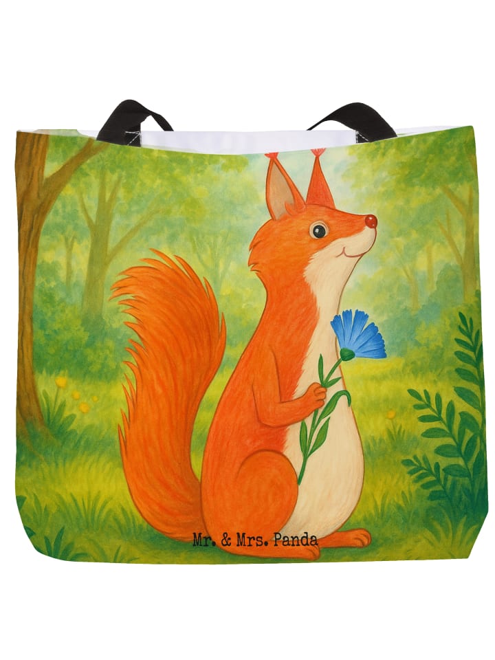 

Сумка-шоппер с рисунком белки и цветов, без слогана, белого цвета Mr. & Mrs. Panda