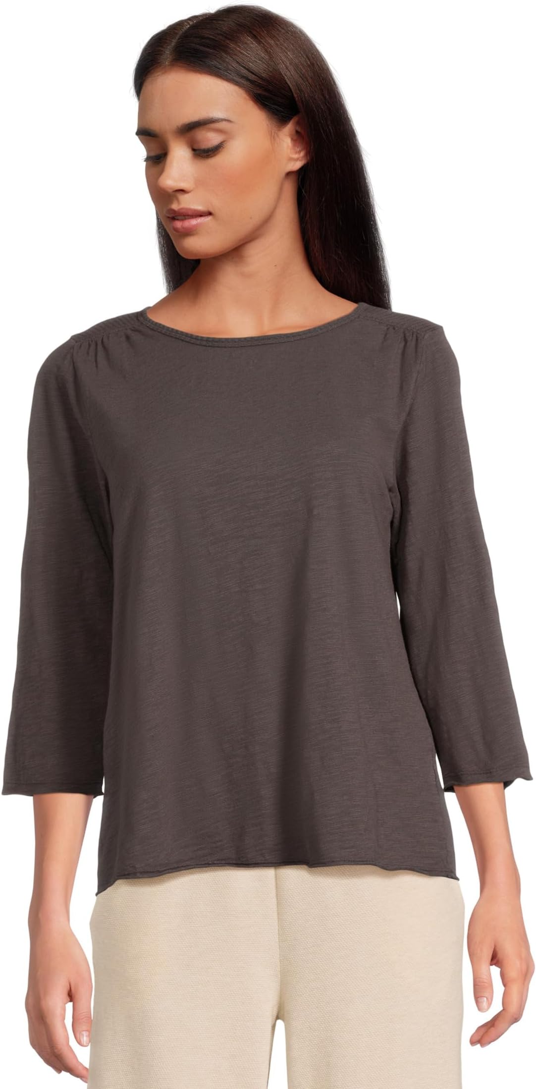 

Футболка Mod-o-doc 3/4 Sleeve Waffle Mix Media Open Crew Neck Tee, цвет Washed Ebony