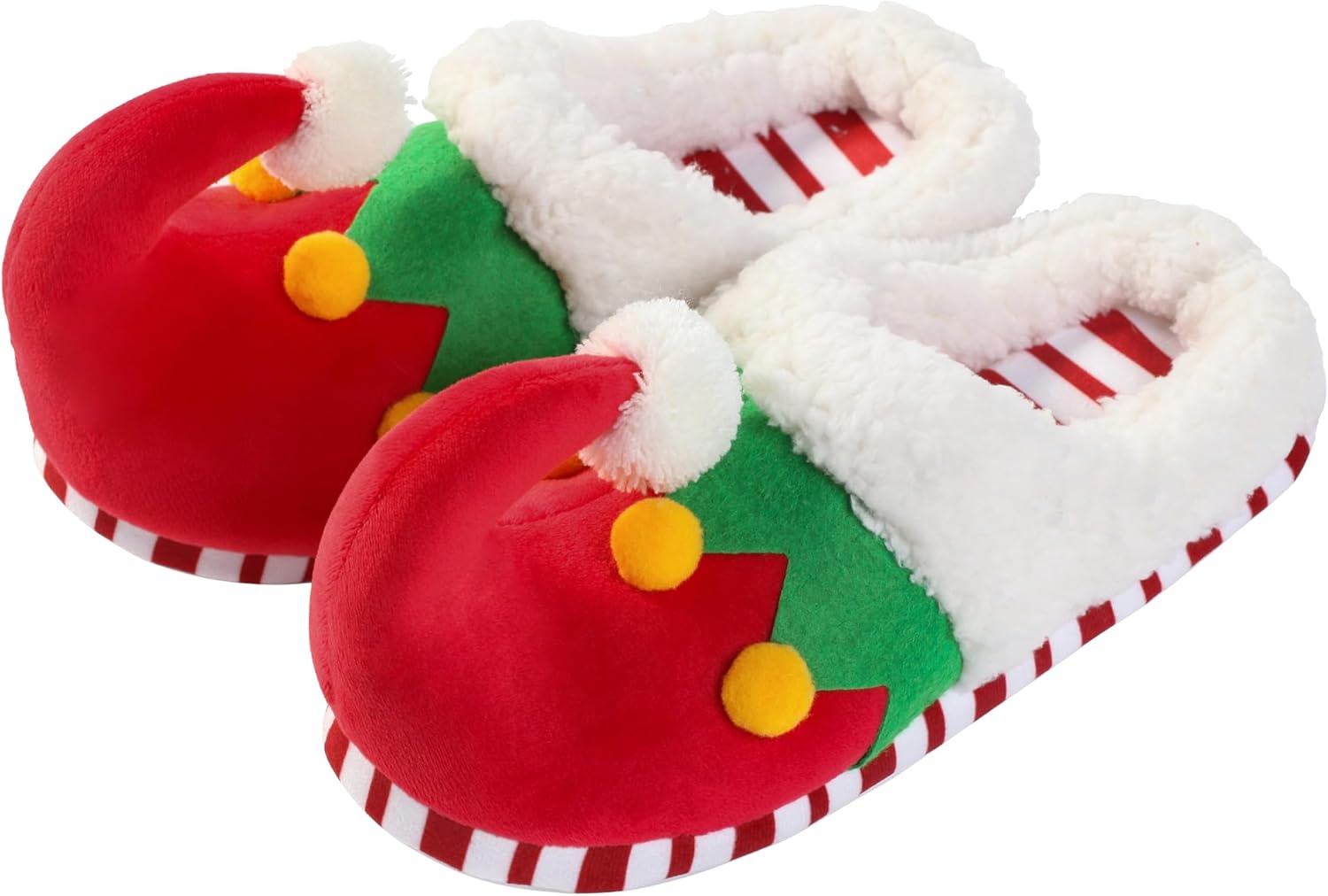 

Рождественские тапочки Dechic для женщин и мужчин, обувь эльфа, пушистые домашние тапочки, нескользящие, удобные, для спальни, для дома и улицы, красный