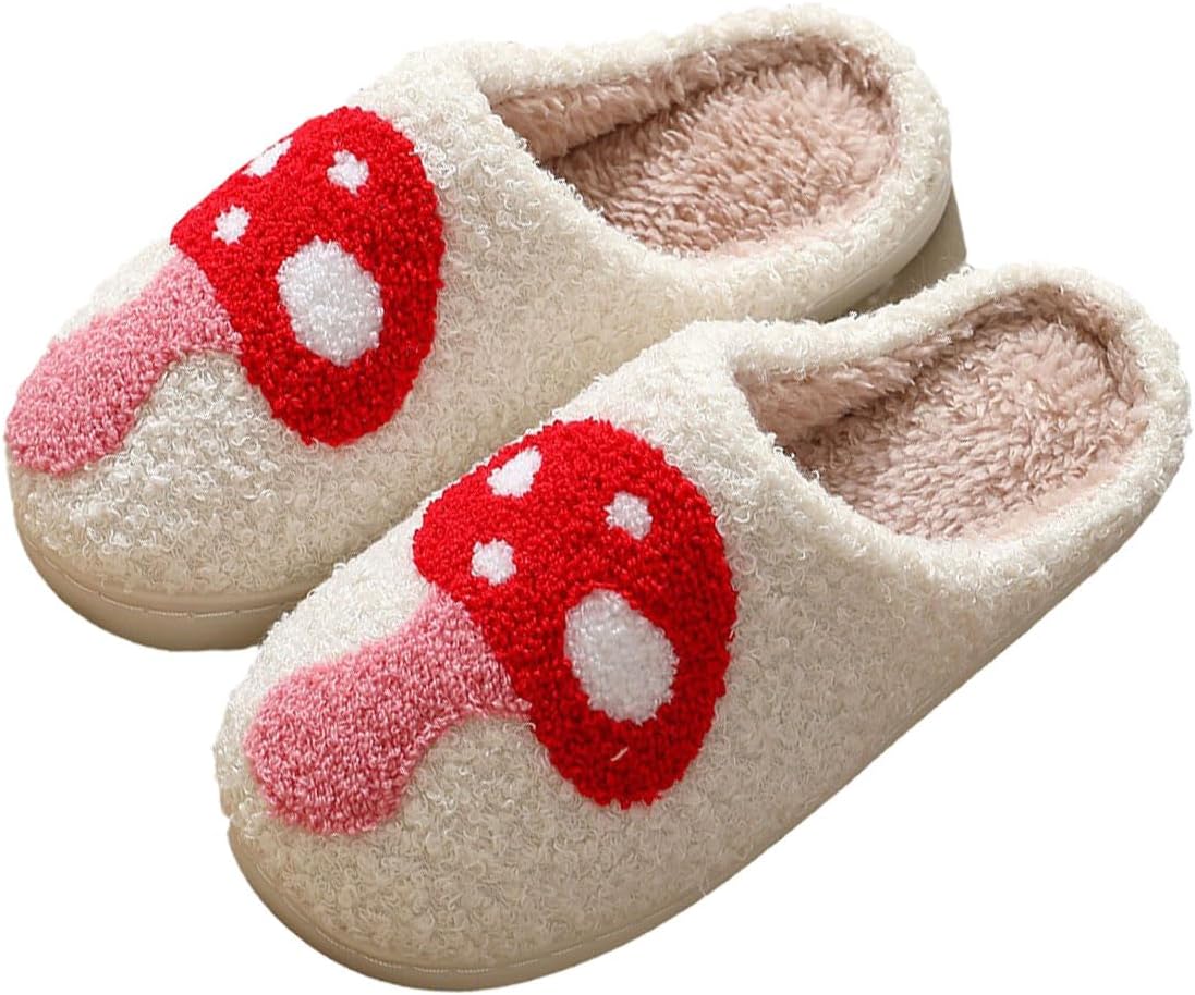 

Домашние тапочки для женщин и мужчин, ретро, мягкие, плюшевые, легкие, тапочки Jaguar, удобные для дома и улицы, с подошвой, предотвращающей скольжение Oukisam, Mushroom