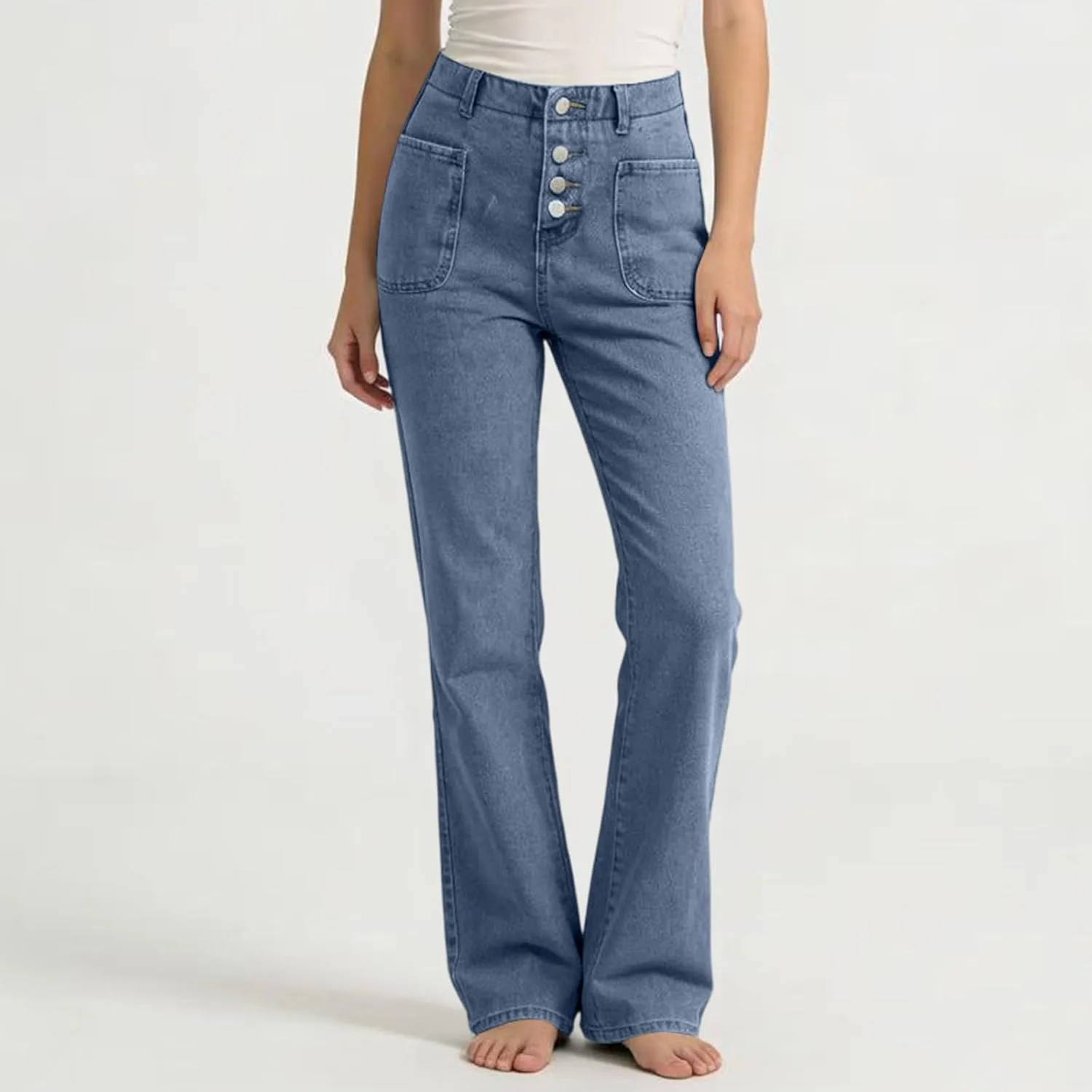 Женские джинсы denim stretchy bell bottoms с карманами — фото 3