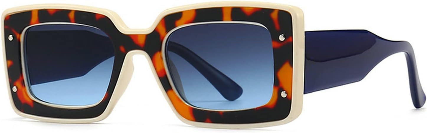 

Модные квадратные солнцезащитные очки для женщин и мужчин с декоративными заклепками, роскошные женские солнцезащитные очки UV400, очки с леопардовым принтом mincl, Blue&leopard