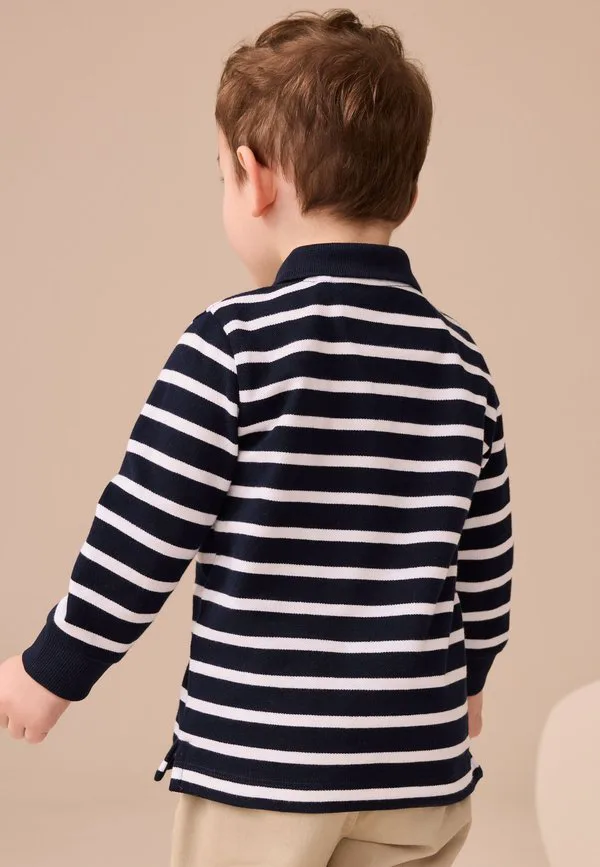 Рубашка-Поло с длинными рукавами стандартного кроя Next, Navy White Striped — фото 4